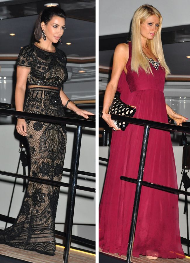 Cand ucenica isi intrece maestra. Kim Kardashian si Paris Hilton la o petrecere la Cannes. Cine s-a imbracat mai bine?