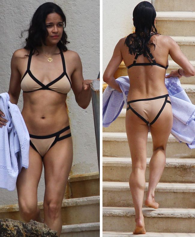 Actrita Michelle Rodriguez a facut valuri la Cannes, intr-un costum de baie cu iluzie optica