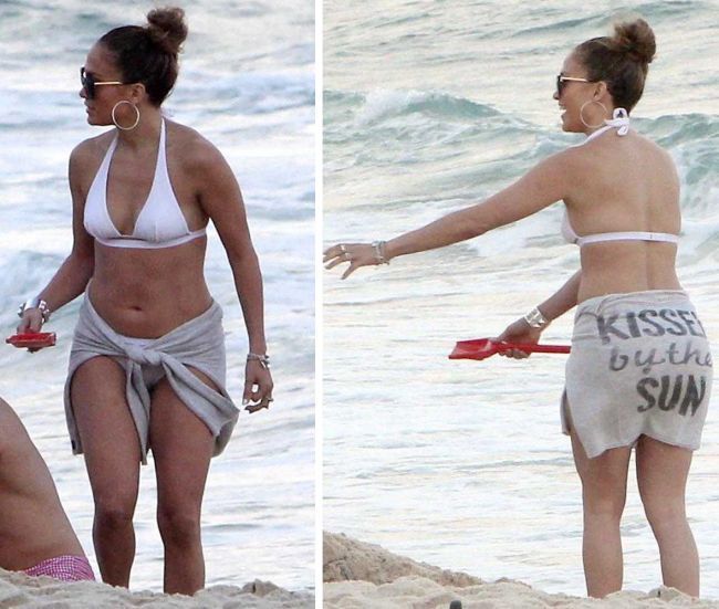 J.Lo: pe scena diva sexy, pe plaja o femeie comuna. Vezi cum arata in costum de baie, fara Photoshop si fara machiaj