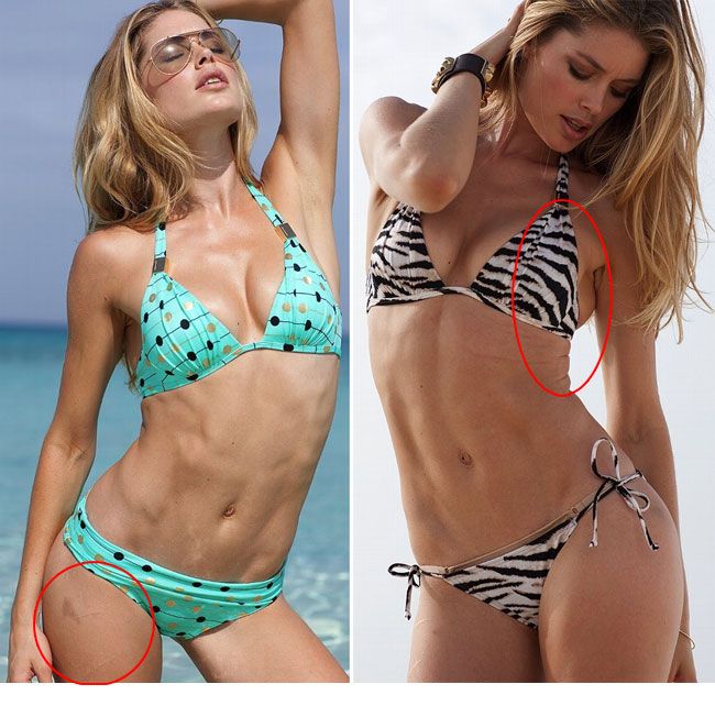 Dovada ca si supermodelele sunt femei normale: fara Photoshop au par pe brate, riduri, iritatii inghinale si vanatai, dar in reviste sunt perfecte