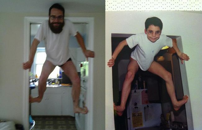 Imagini hilare: 35 de adulti au recreat fotografii din copilarie