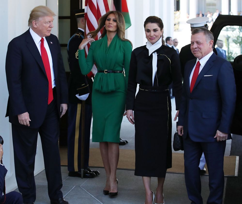 Cele mai frumoase Prime Doamne din lume fata in fata: Melania Trump si regina Rania, superbe la Casa Alba