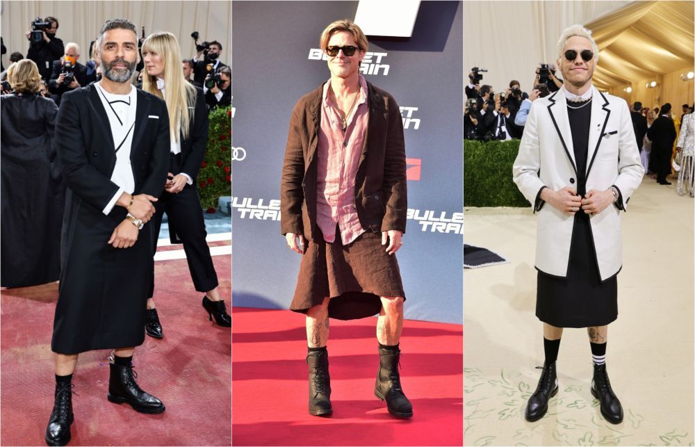 Brad Pitt, apariție surprinzătoare pe covorul roșu: a venit &icirc;mbrăcat &icirc;n fustă! Ce alți bărbați celebri au mai făcut-o