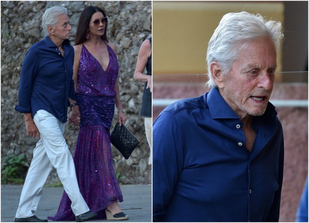 Catherine Zeta-Jones, fermecătoare pe străzile din Portofino, la brațul soțului. Michael Douglas a &icirc;mplinit 78 de ani